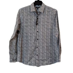 Alfani Mens Size Large Bright White Stretch Long Sleeve Collared Button-Up Shirt